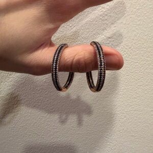 PANDORA Elegant Black and Silver Hoop Earrings